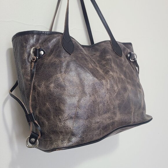 FreeBird Mara Distressed Gray Leather Marbled Large Travel Tote Shoulder Bag - Picture 2 of 8